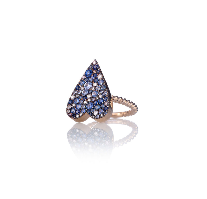 MAXI HEART GOLD RING MULTICOLOR BLUE