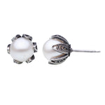 Tulip cup stud earrings - white pearl - medium