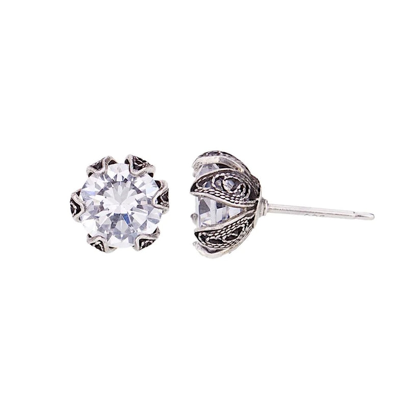 Tulip cup stud earrings - clear cz - small