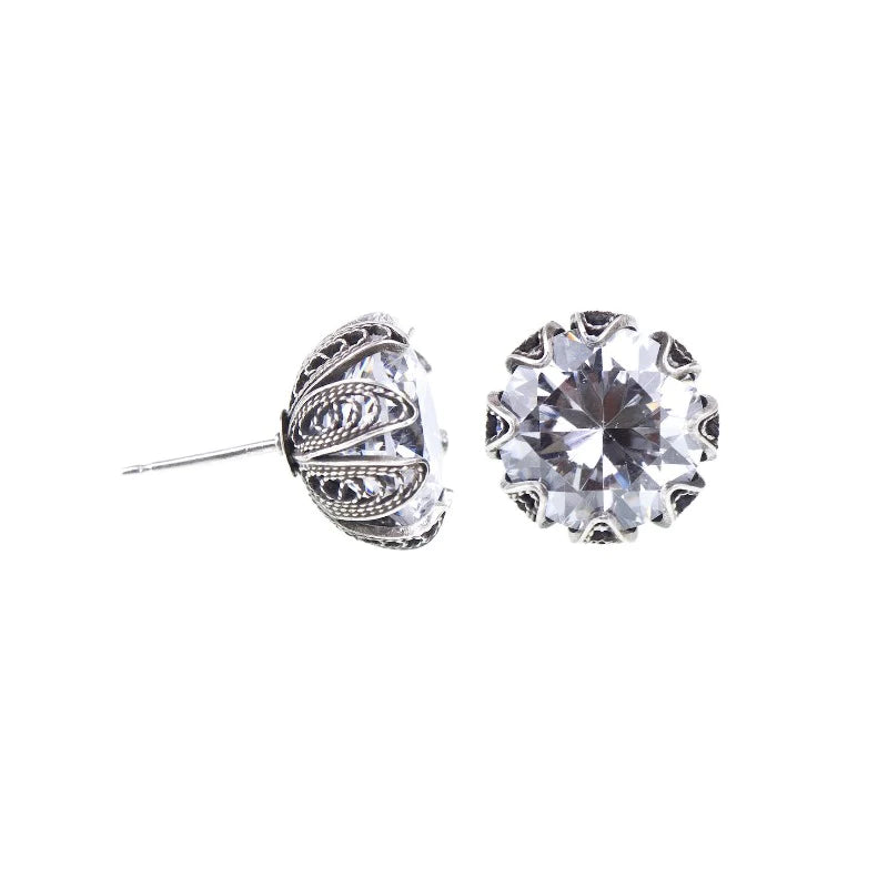 Tulip cup stud earrings - clear cz - large
